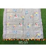 multicolor Handwoven Digitally floral Printed Linen Dupatta with tassels