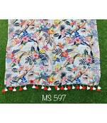 multicolor Handwoven Digitally floral Printed Linen Dupatta with tassels