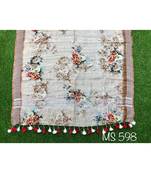 multicolor Handwoven Digitally floral Printed Linen Dupatta with tassels