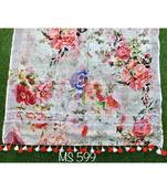 multicolor Handwoven Digitally floral Printed Linen Dupatta with tassels