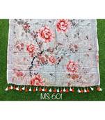 multicolor Handwoven Digitally floral Printed Linen Dupatta with tassels
