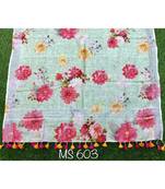 multicolor Handwoven Digitally floral Printed Linen Dupatta with tassels