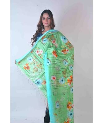 multicolor Handwoven Digitally floral Printed Linen Dupatta with tassels 1