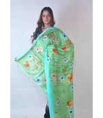 multicolor Handwoven Digitally floral Printed Linen Dupatta with tassels