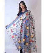 multicolor Handwoven Digitally floral Printed Linen Dupatta with tassels