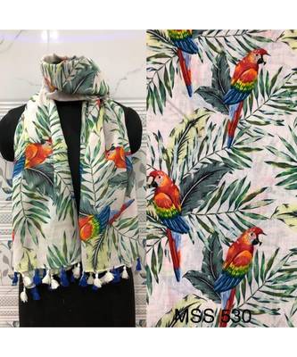 multicolor Handwoven Digitally floral Printed Linen Dupatta with tassels 1