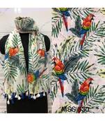 multicolor Handwoven Digitally floral Printed Linen Dupatta with tassels