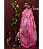 multicolor Handwoven Digitally floral Printed Linen Dupatta with tassels