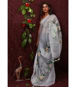 multicolor Handwoven Digitally floral Printed Linen Dupatta with tassels