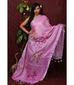 multicolor Handwoven Digitally floral Printed Linen Dupatta with tassels