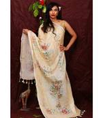 multicolor Handwoven Digitally floral Printed Linen Dupatta with tassels