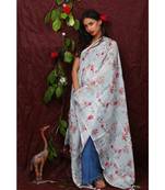 multicolor Handwoven Digitally floral Printed Linen Dupatta with tassels