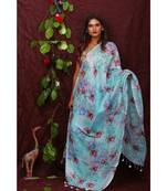 multicolor Handwoven Digitally floral Printed Linen Dupatta with tassels