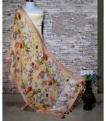 multicolor Handwoven Digitally floral Printed Linen Dupatta with tassels
