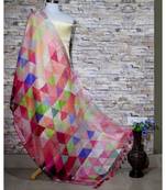 multicolor Handwoven Digitally floral Printed Linen Dupatta with tassels