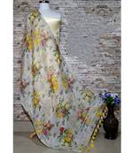 multicolor Handwoven Digitally floral Printed Linen Dupatta with tassels