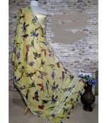 multicolor Handwoven Digitally floral Printed Linen Dupatta with tassels