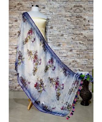 multicolor Handwoven Digitally floral Printed Linen Dupatta with tassels 1