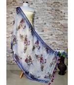 multicolor Handwoven Digitally floral Printed Linen Dupatta with tassels