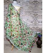 multicolor Handwoven Digitally floral Printed Linen Dupatta with tassels