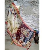 multicolor Handwoven Digitally floral Printed Linen Dupatta with tassels