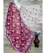 multicolor Handwoven Digitally floral Printed Linen Dupatta with tassels