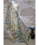 multicolor Handwoven Digitally floral Printed Linen Dupatta with tassels