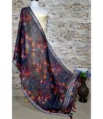 multicolor Handwoven Digitally floral Printed Linen Dupatta with tassels