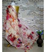 multicolor Handwoven Digitally floral Printed Linen Dupatta with tassels