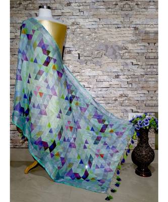 multicolor Handwoven Digitally floral Printed Linen Dupatta with tassels 1