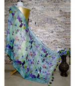 multicolor Handwoven Digitally floral Printed Linen Dupatta with tassels