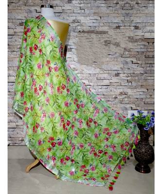 multicolor Handwoven Digitally floral Printed Linen Dupatta with tassels 1