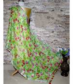 multicolor Handwoven Digitally floral Printed Linen Dupatta with tassels