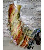 multicolor Handwoven Digitally floral Printed Linen Dupatta with tassels