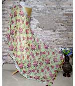 multicolor Handwoven Digitally floral Printed Linen Dupatta with tassels