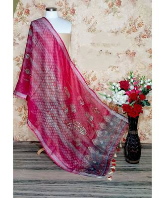 multicolor Handwoven Digitally floral Printed Linen Dupatta with tassels 1