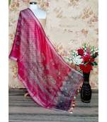 multicolor Handwoven Digitally floral Printed Linen Dupatta with tassels