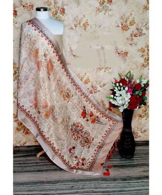 multicolor Handwoven Digitally floral Printed Linen Dupatta with tassels 1