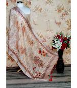 multicolor Handwoven Digitally floral Printed Linen Dupatta with tassels