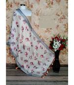 multicolor Handwoven Digitally floral Printed Linen Dupatta with tassels