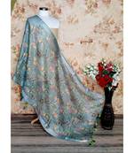 multicolor Handwoven Digitally floral Printed Linen Dupatta with tassels