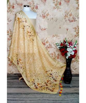 multicolor Handwoven Digitally floral Printed Linen Dupatta with tassels 1