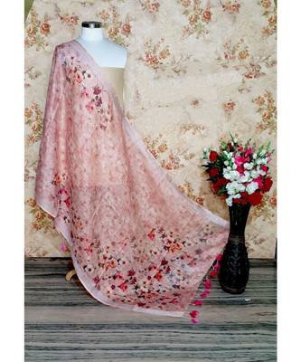 multicolor Handwoven Digitally floral Printed Linen Dupatta with tassels 1