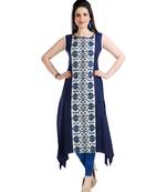 blue printed cotton plus size kurtis