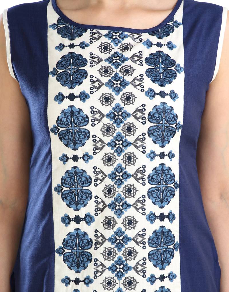blue printed cotton plus size kurtis