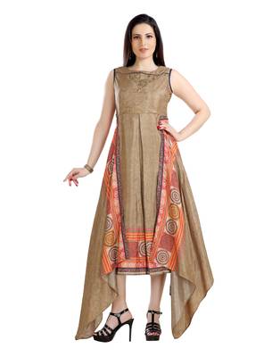 gold printed art silk plus size kurtis 1