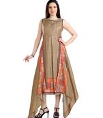 gold printed art silk plus size kurtis