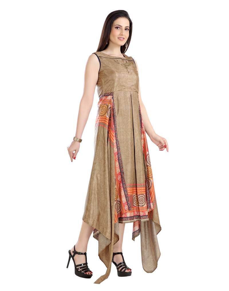 gold printed art silk plus size kurtis
