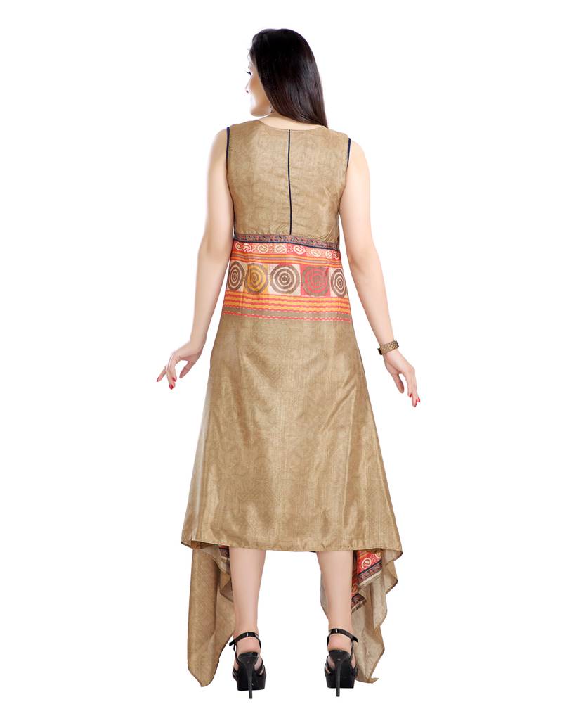gold printed art silk plus size kurtis