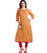 orange printed polyester plus size kurtis